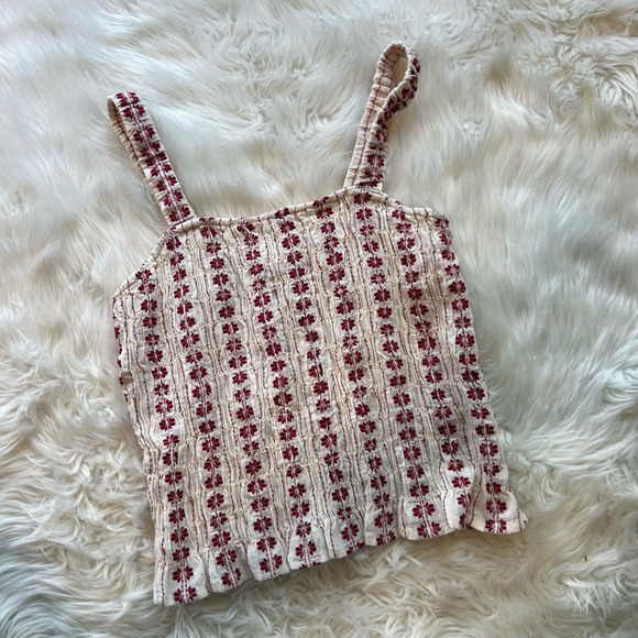 American Eagle Outfitters Tops - American Eagle Outfitters Womens Tank Top White Red Floral Sleeveless Smocked S